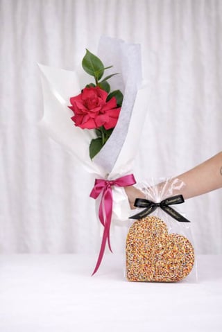Single Pink Rose & Love Heart Chocolate
